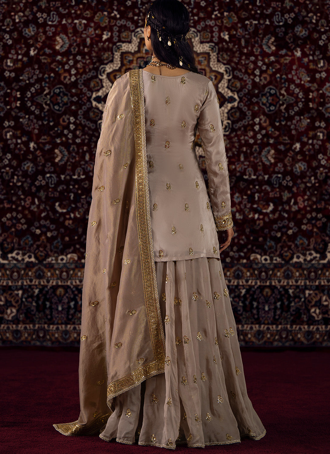 Dusty Lilac Embroidered Silk Sharara Suit