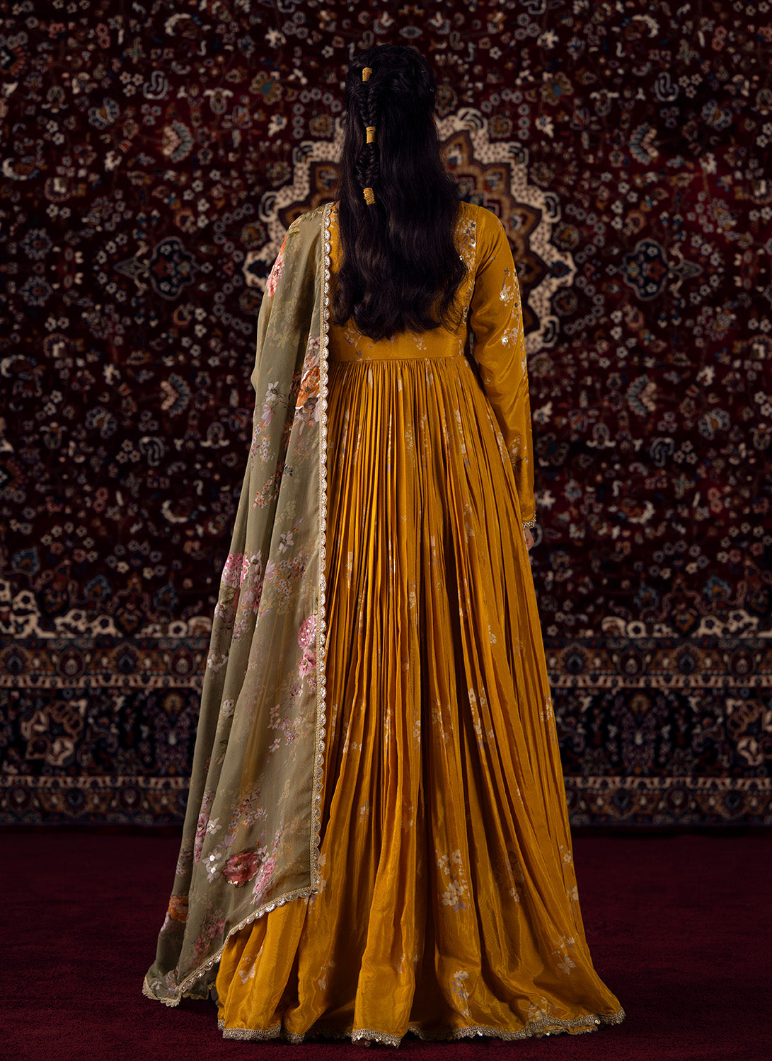 Yellow Embroidered Viscose Silk Anarkali