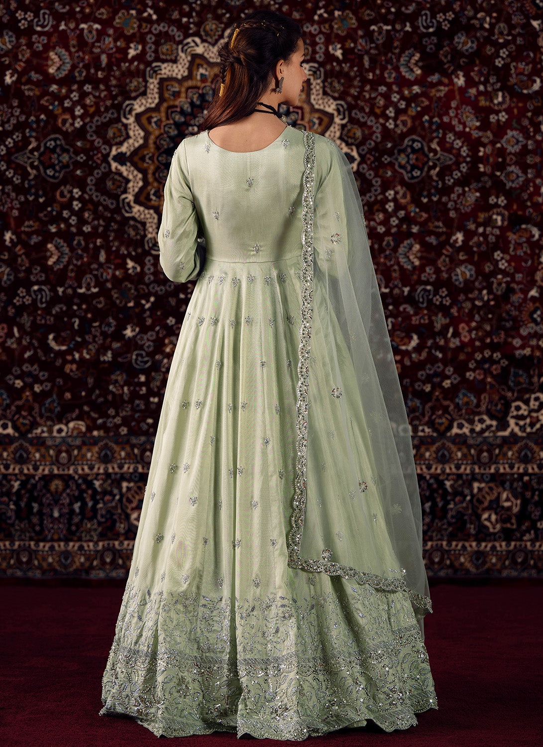 Soft Mint Embroidered Silk Anarkali