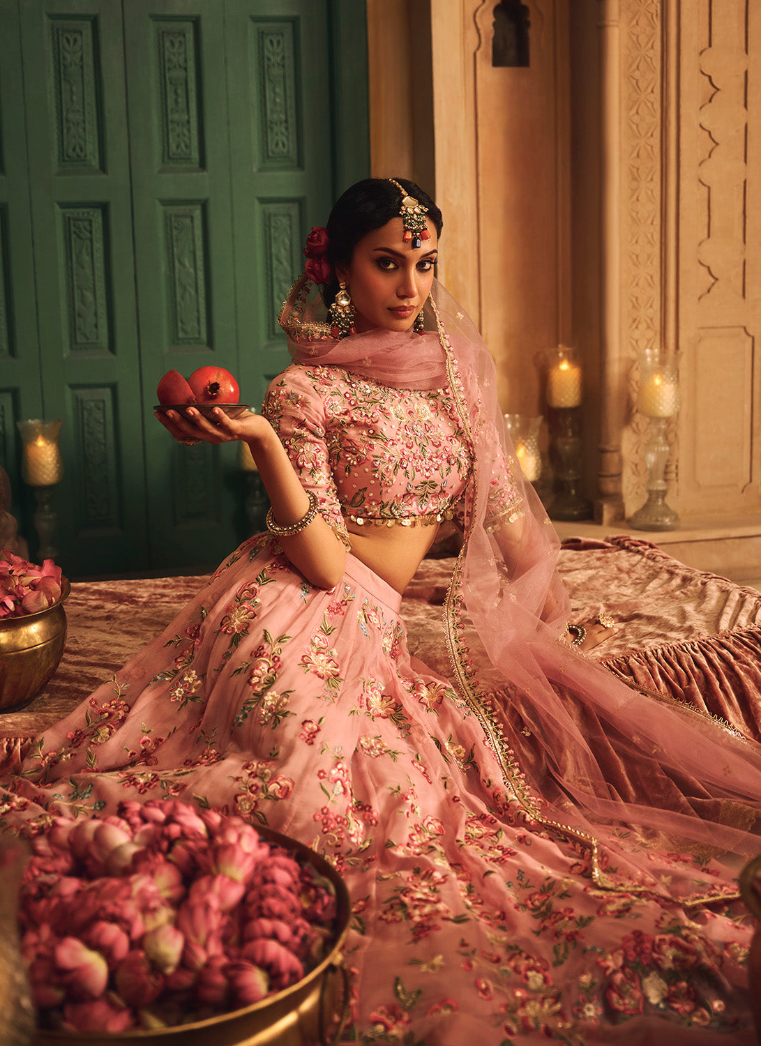Pink Floral Embroidered Organza Lehenga