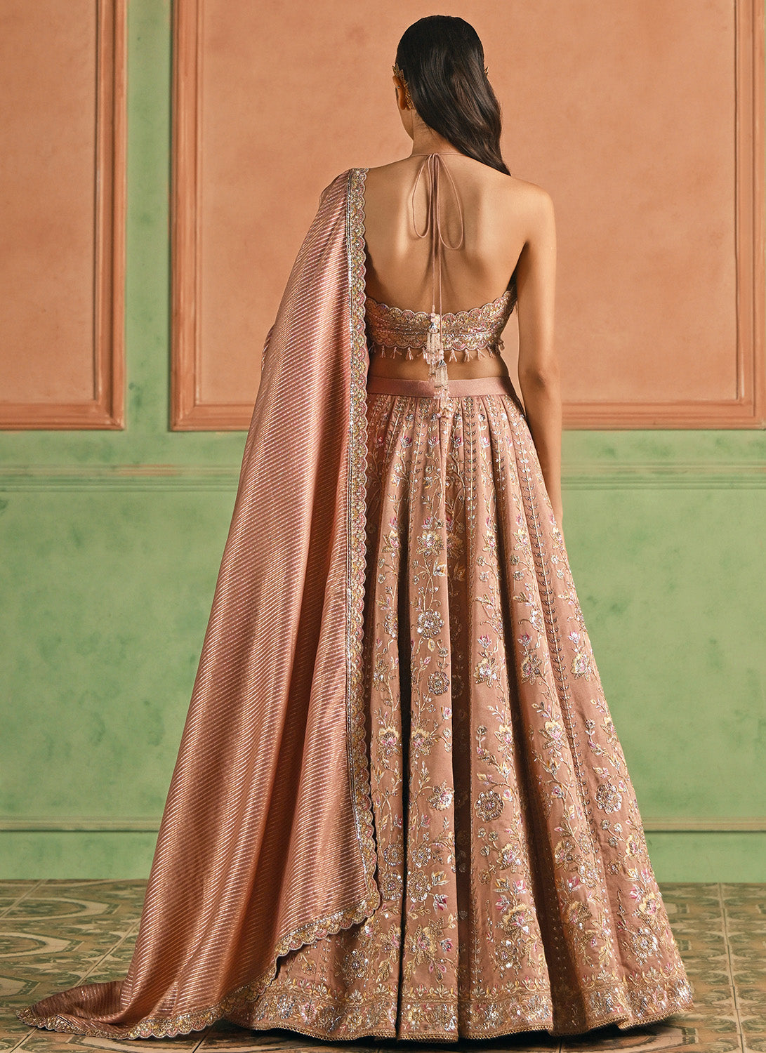 Dusty Pink Embroidered Silk Lehenga
