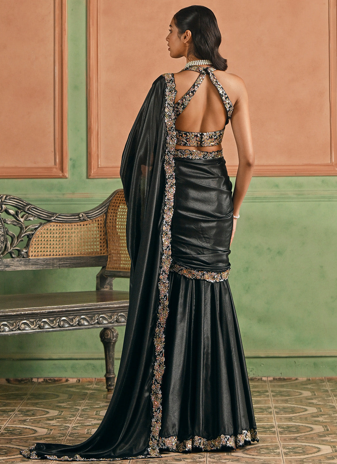 Black Embroidered Silk Saree