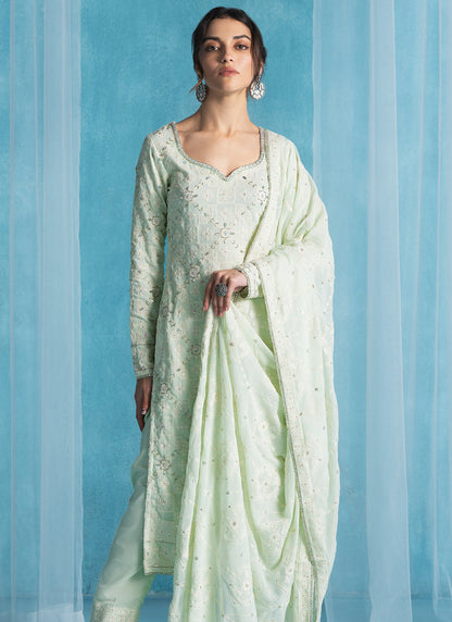 Soft Mint Embroidered Lucknowi Straight Suit