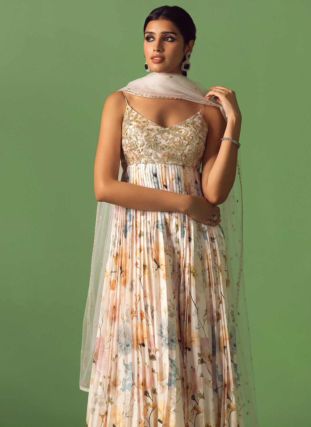 Off White Multicolor Floral Printed Anarkali