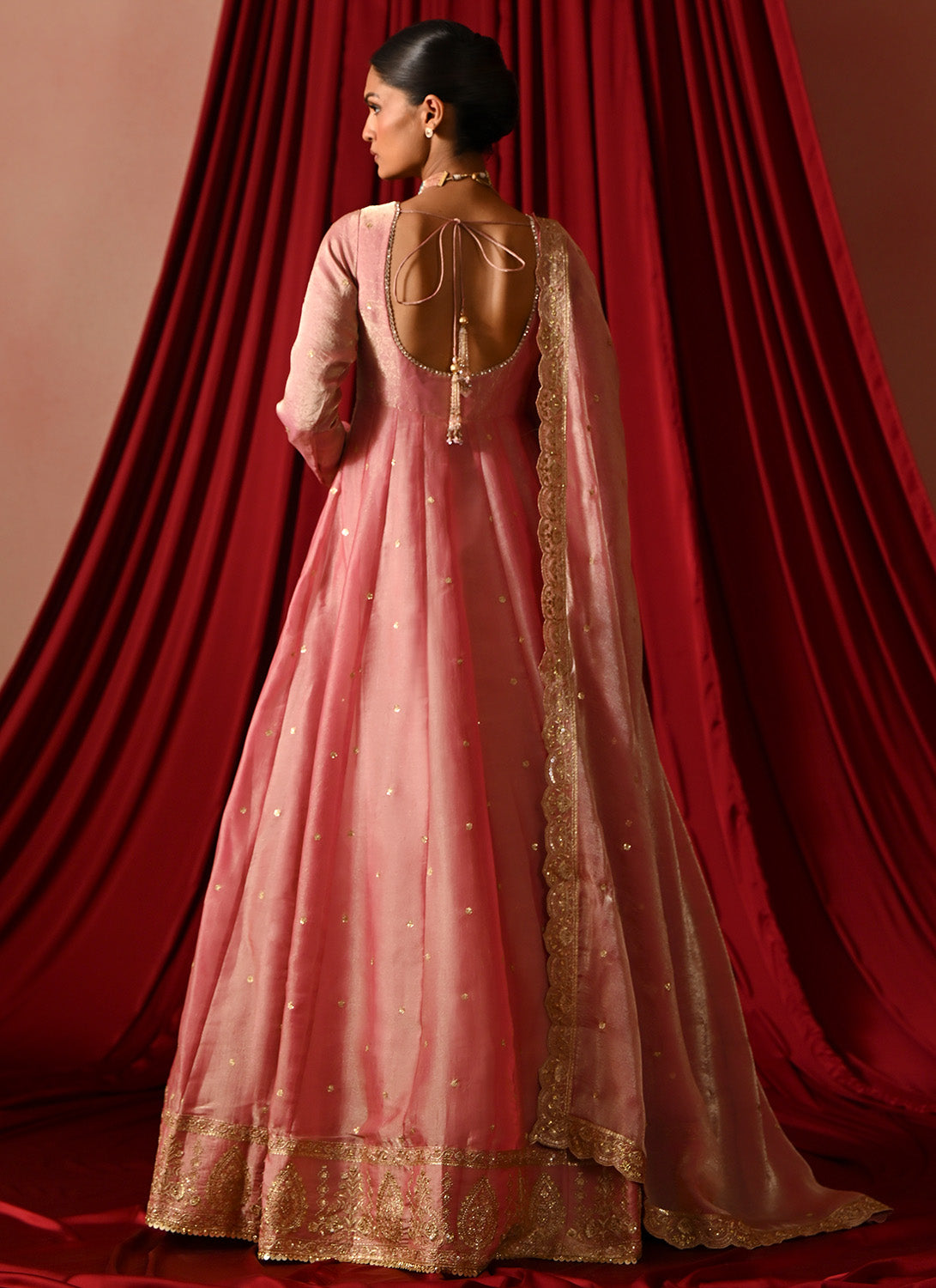 Rose Pink Embroidered Satin Anarkali