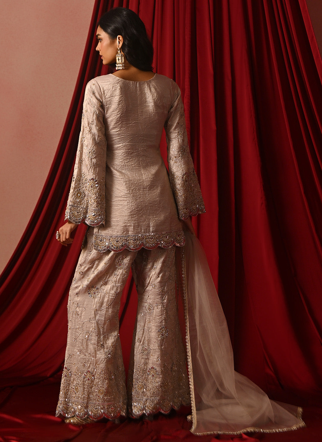 Light Nude Pink Embroidered Sharara Suit