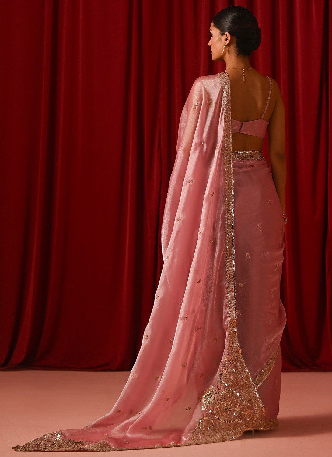 Pink Embroidered Tissue Saree