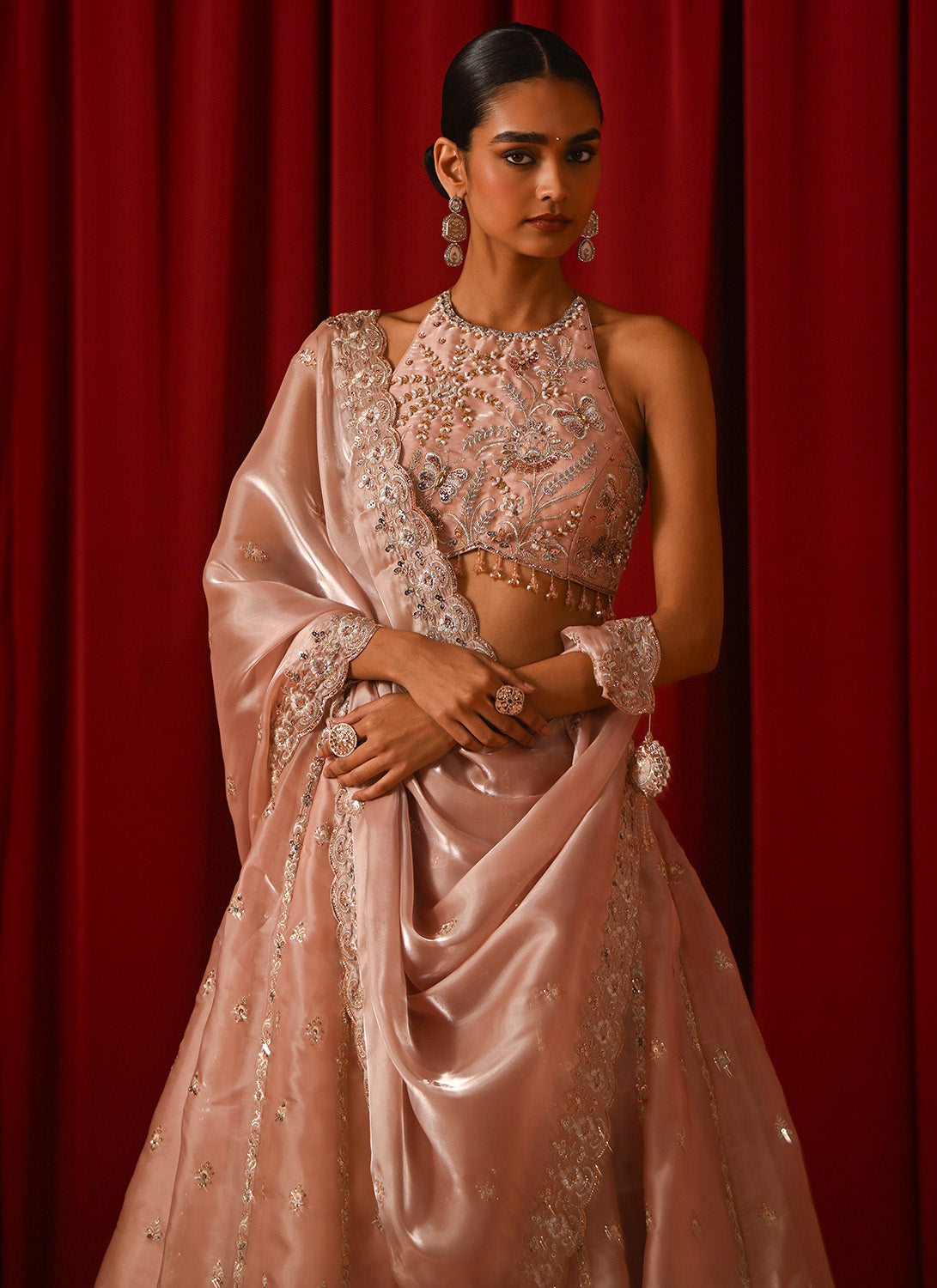 Blush Pink Embroidered Silk Lehenga