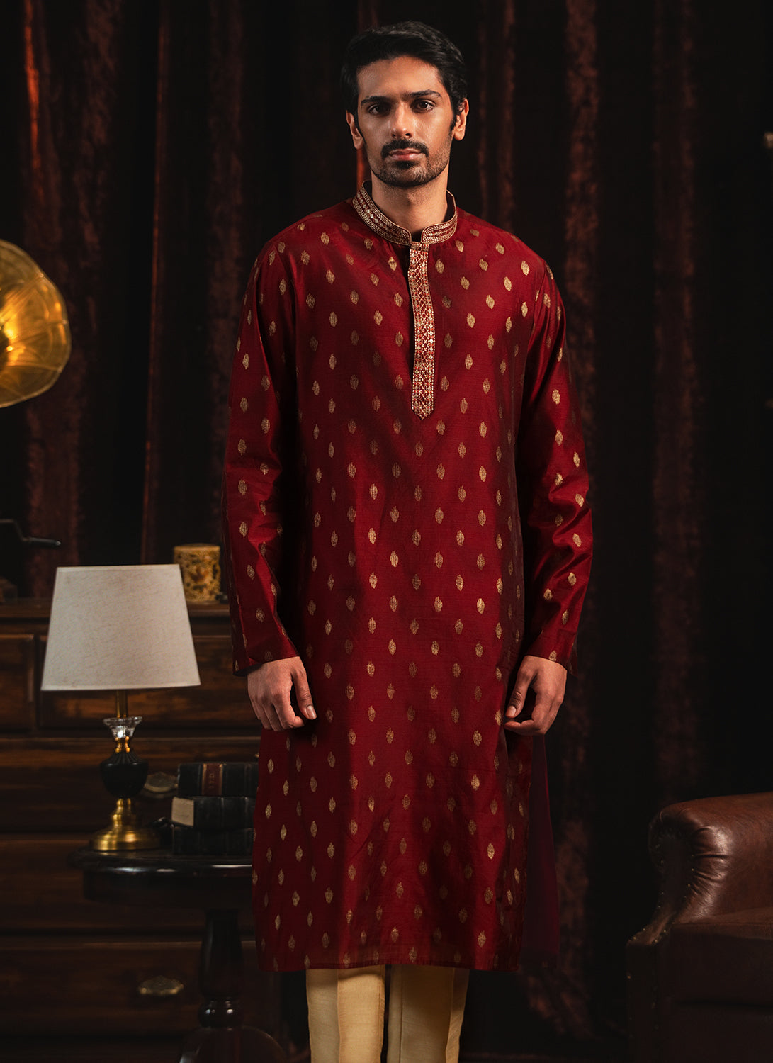Maroon Foil Printed Kurta Set