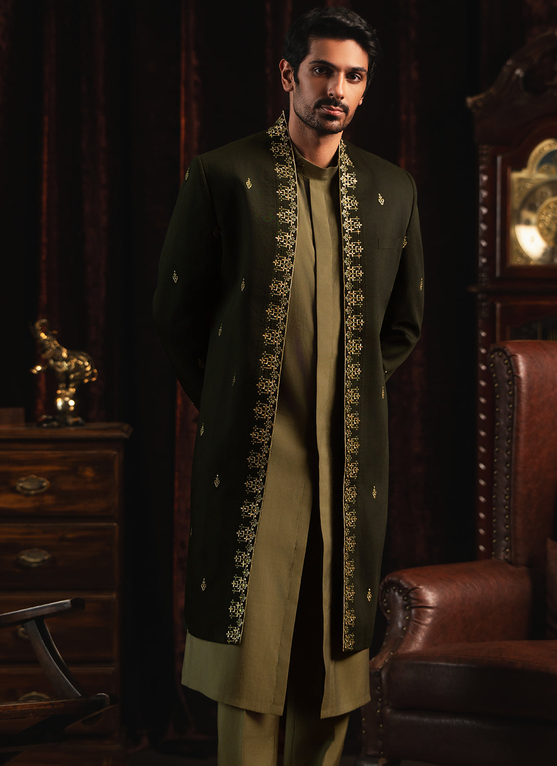 Green Embroidered Sherwani Set