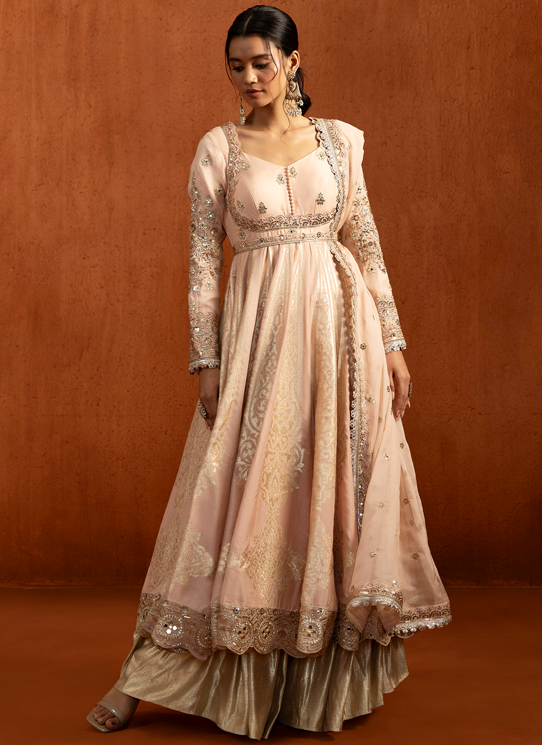 Soft Pink Embroidered Anarkali Style Sharara