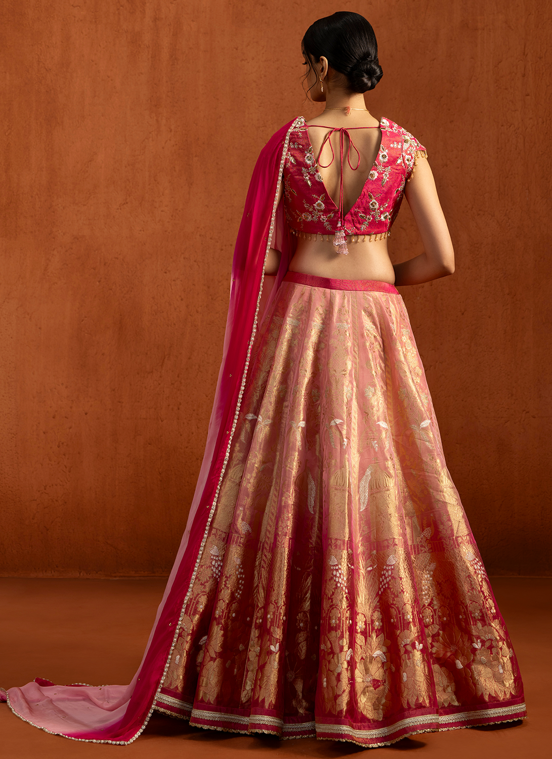 Pink Embroidered Brocade Lehenga