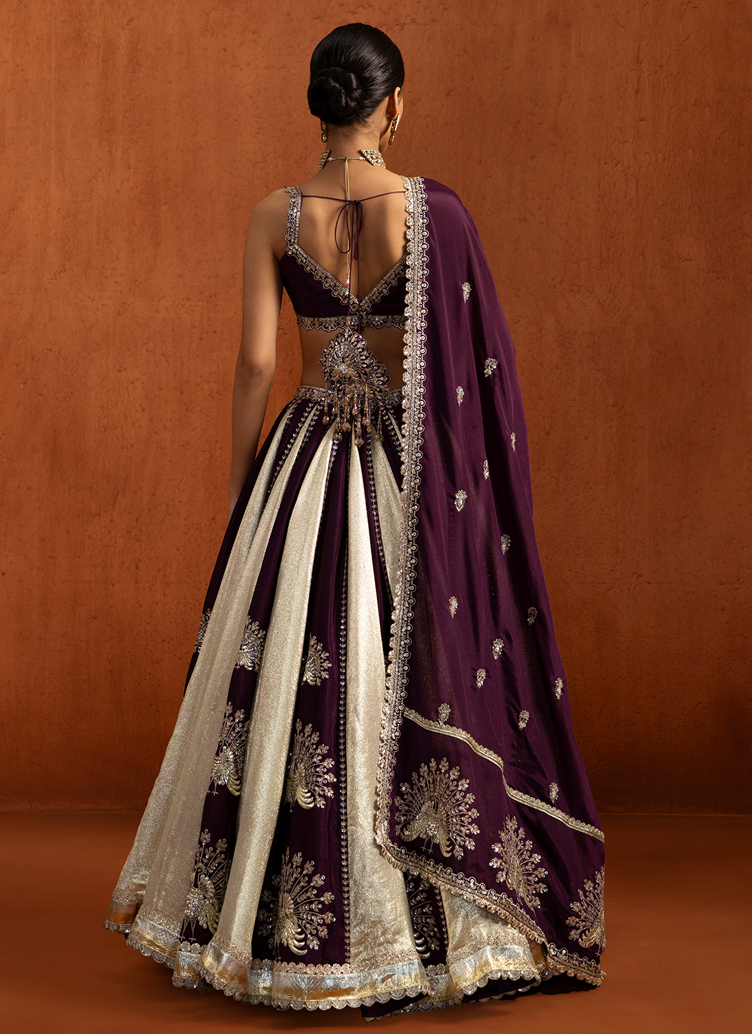 Wine Multicolor Embroidered Lampi Lehenga