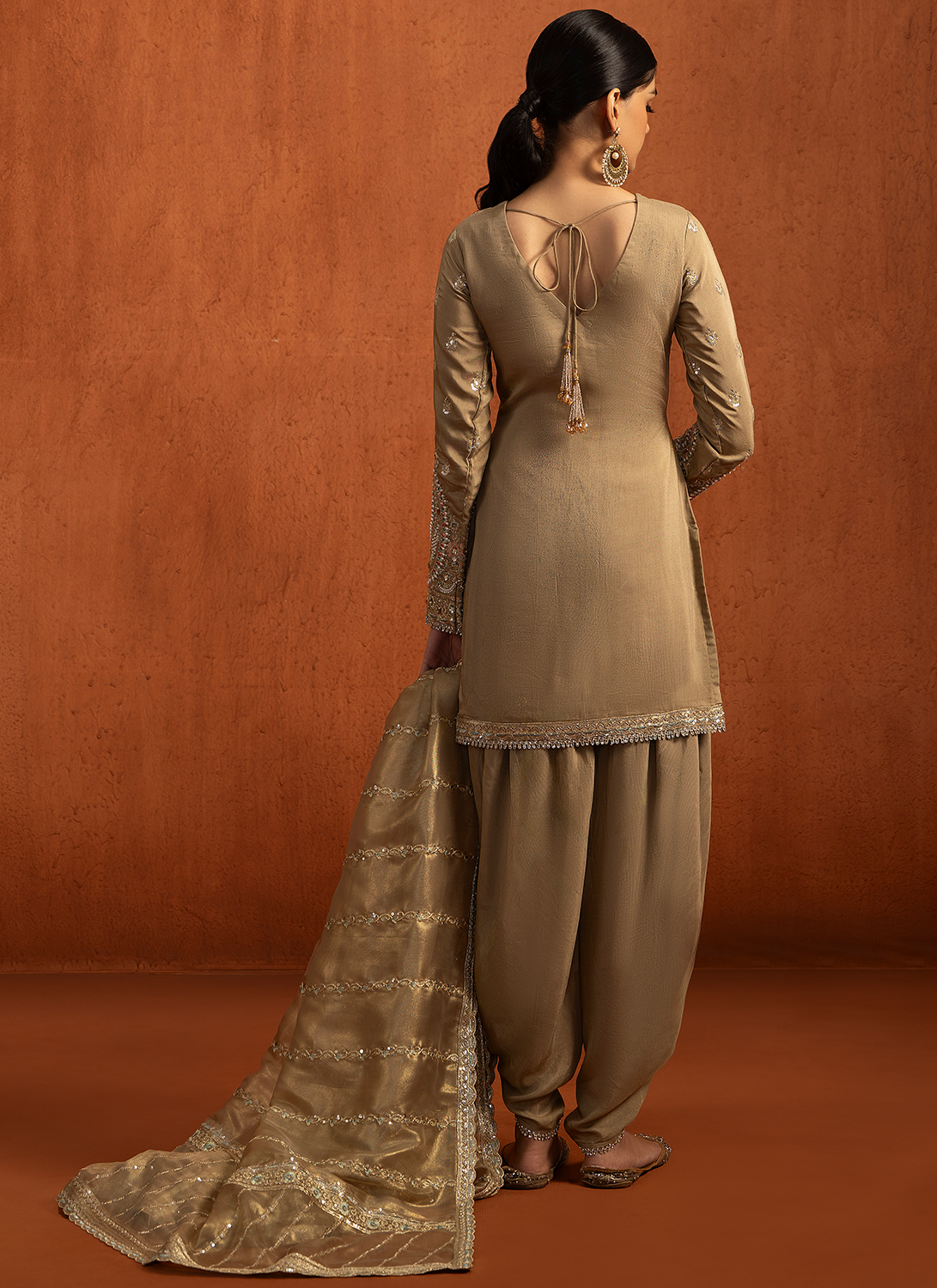 Light Golden Brown Embroidered Punjabi Suit