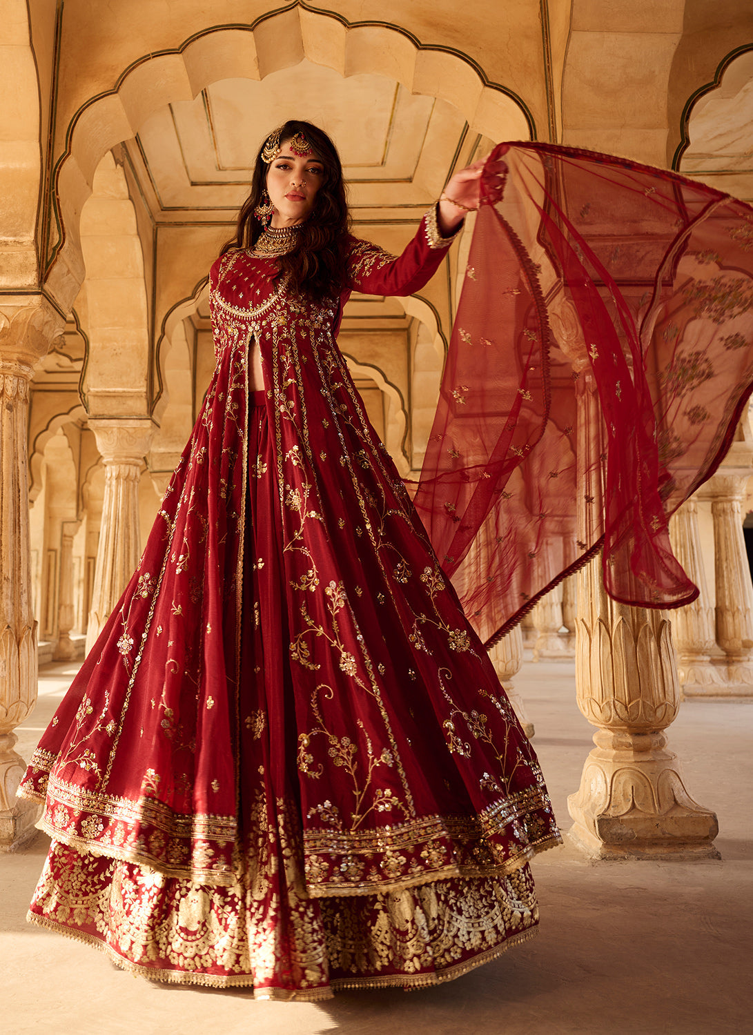 Maroon Embroidered Georgette Anarkali
