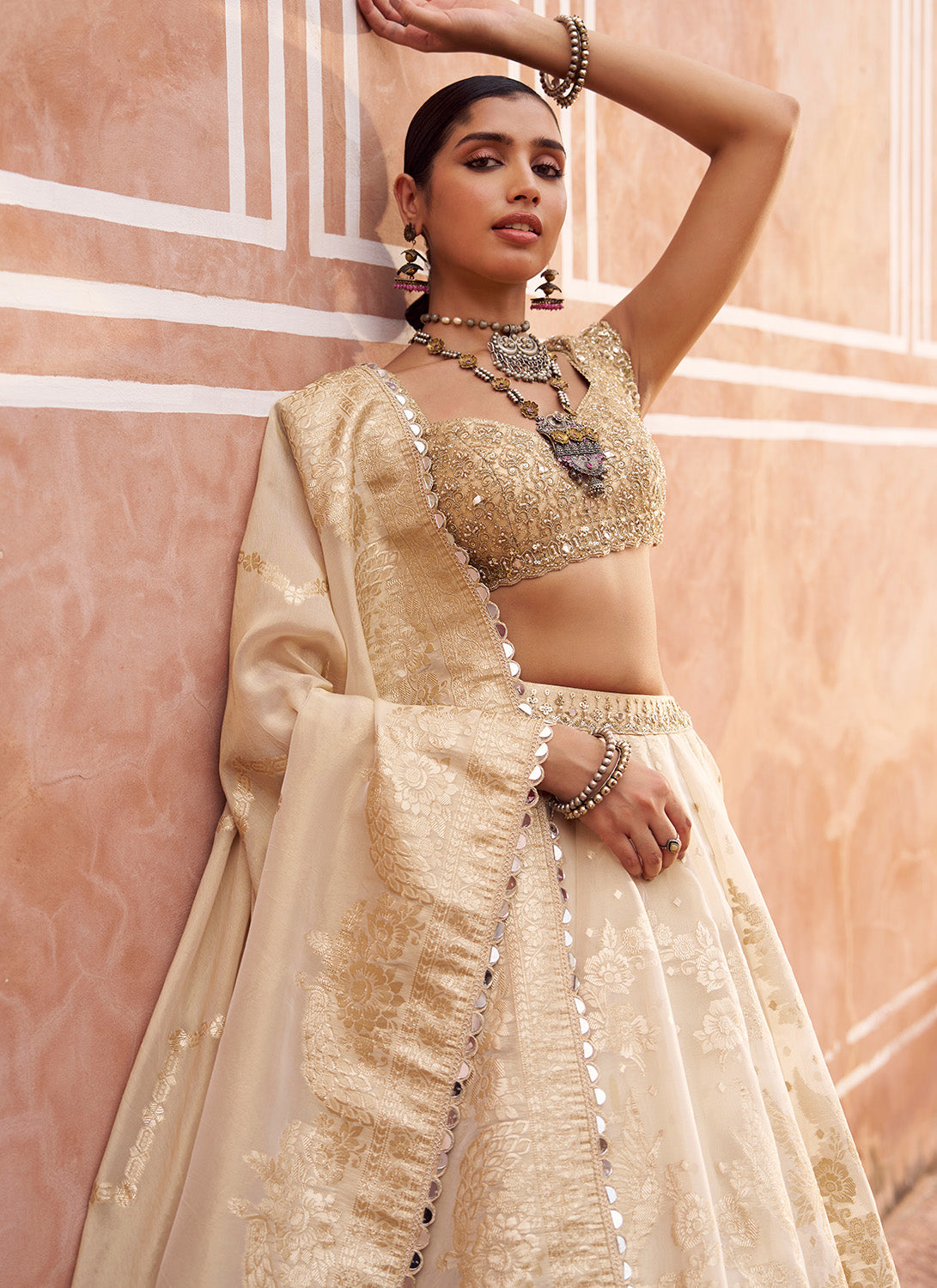 Gold Embroidered Viscose Tissue Lehenga