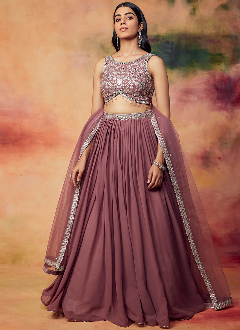 Mauve Embroidered Georgette Lehenga