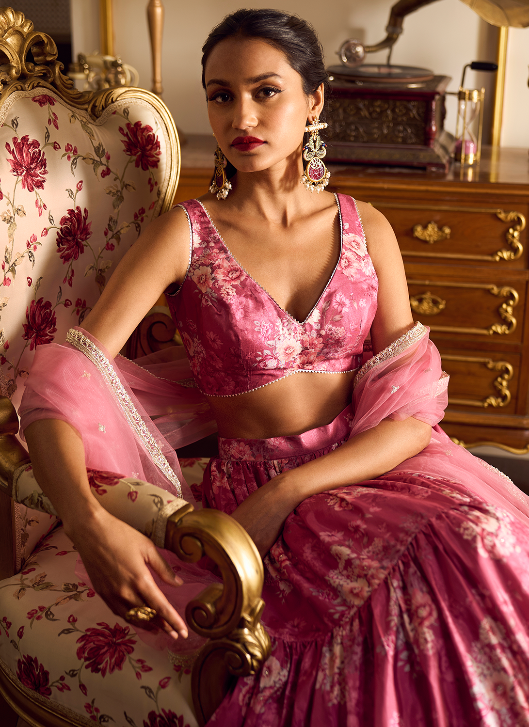 Dusty Pink Floral Lehenga