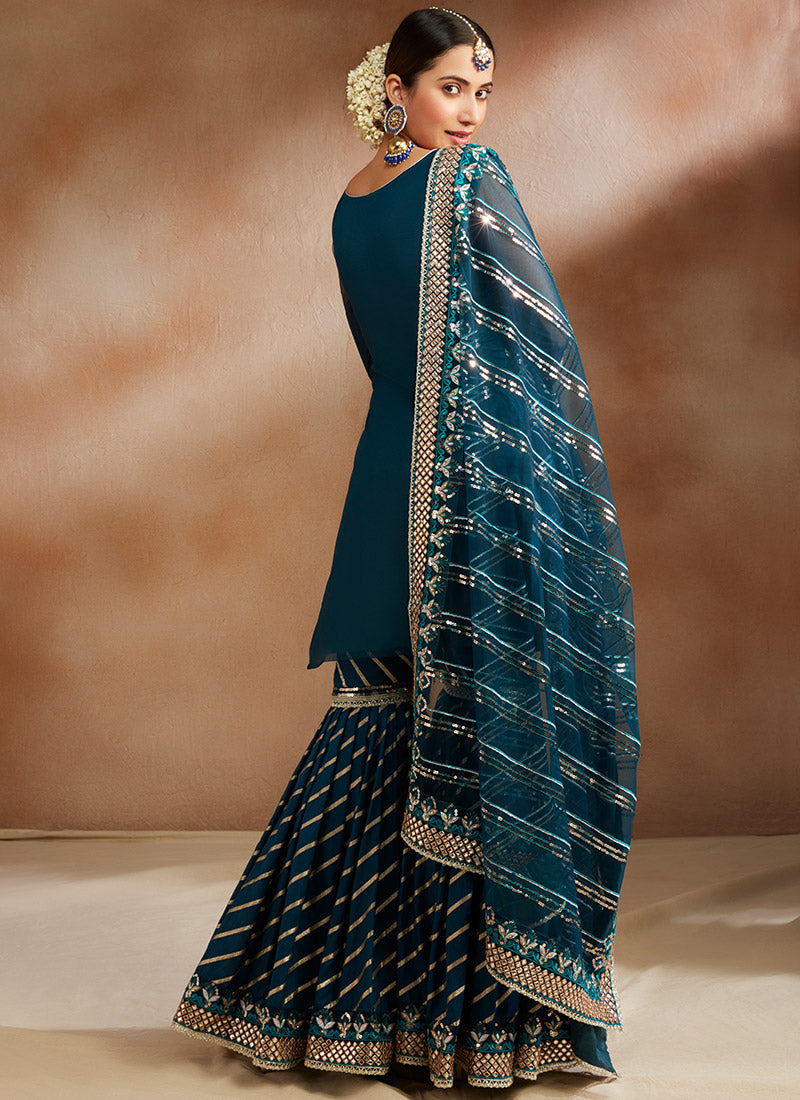 Dark Teal Heavy Embroidered Gharara Suit