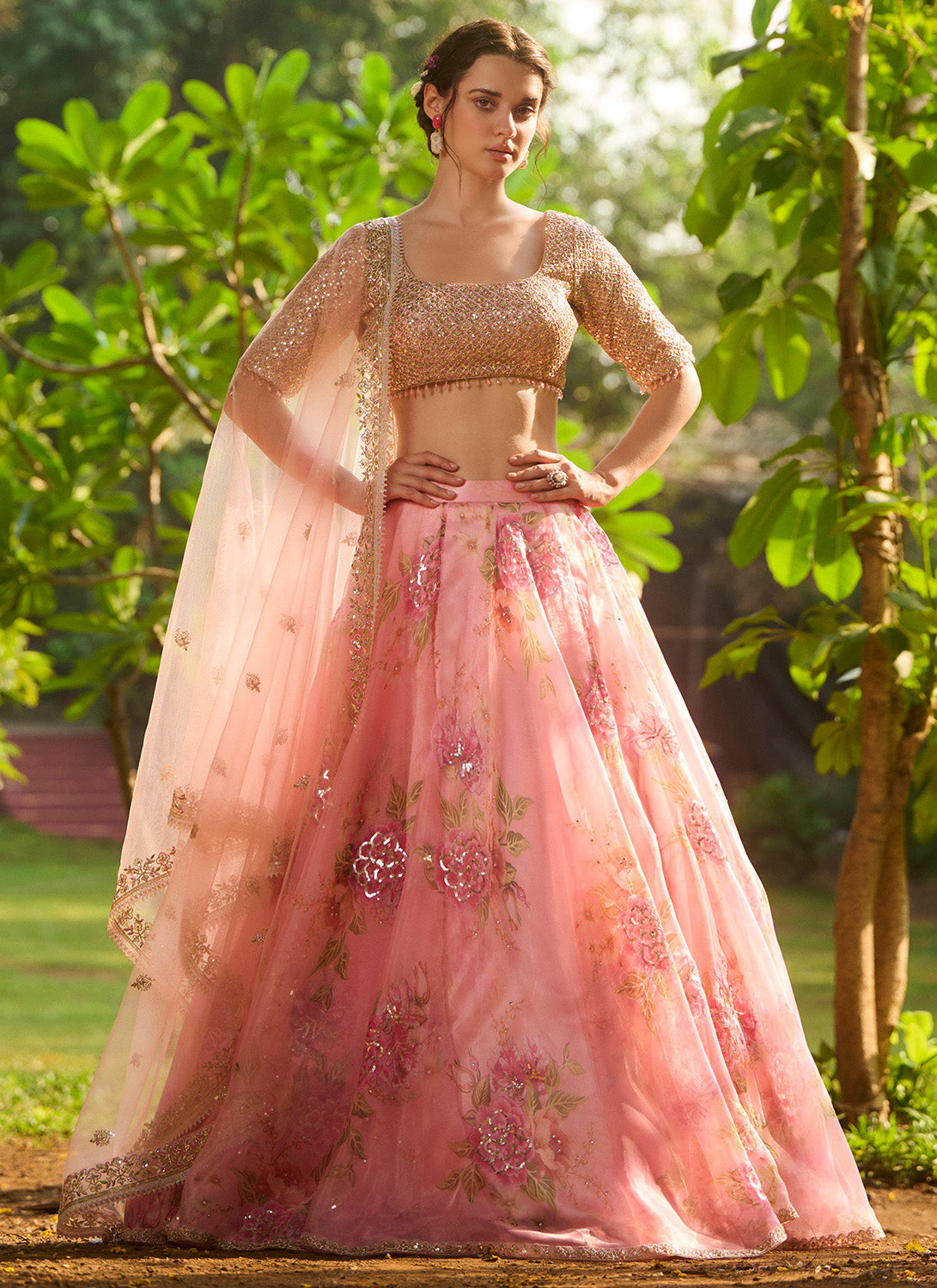 Light Pink Floral Embroidered Lehenga