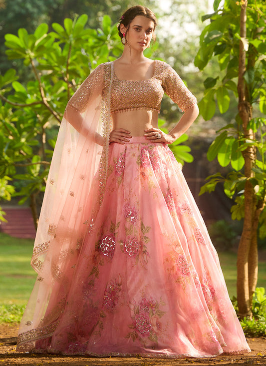 Light Pink Floral Embroidered Lehenga
