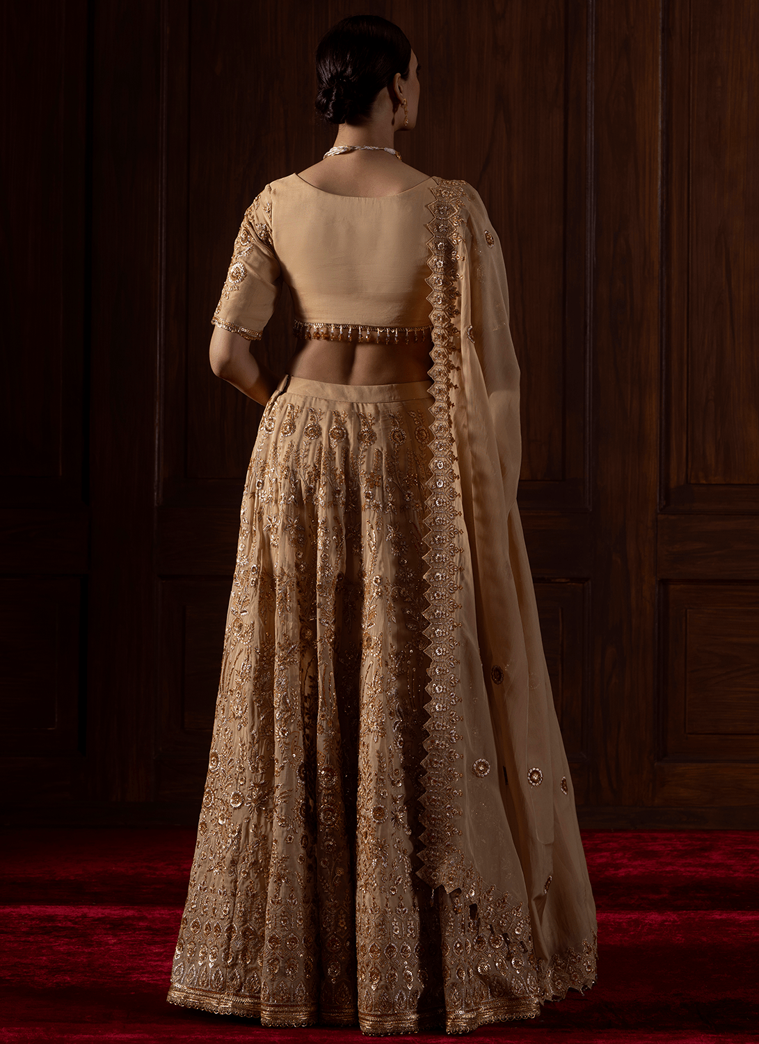 Beige Embroidered Viscose Organza Lehenga - Lashkaraa