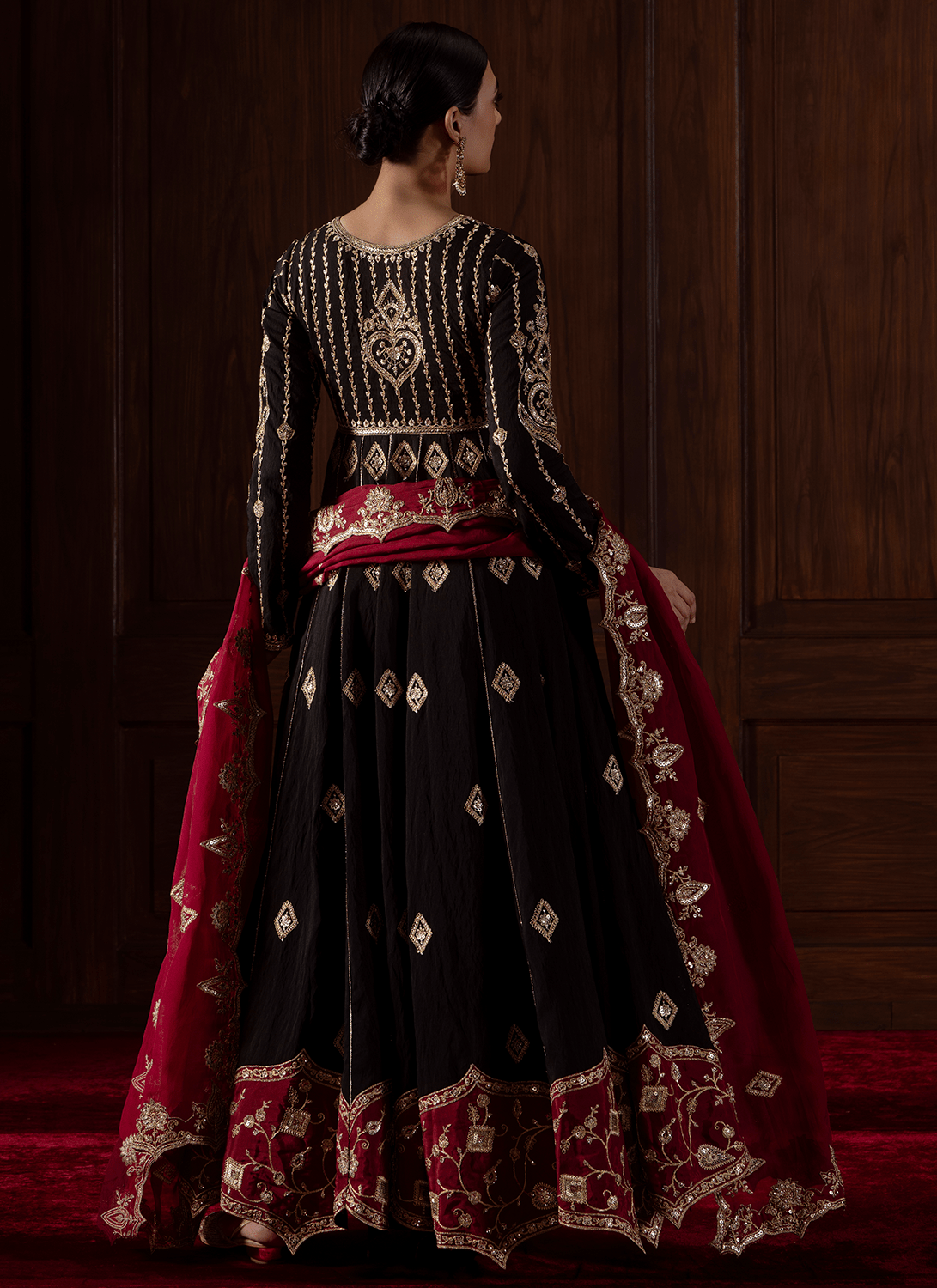 Black and Red Embroidered Chanderi Anarkali - Lashkaraa