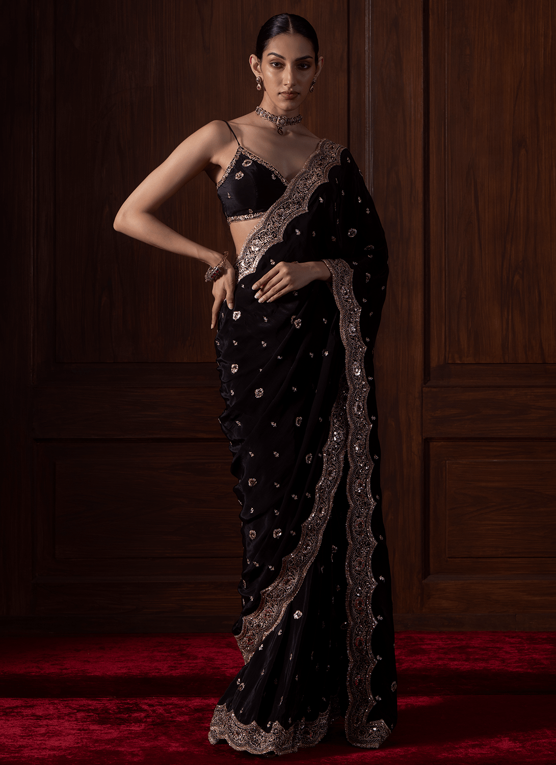 Black Embroidered Crepe Saree - Lashkaraa