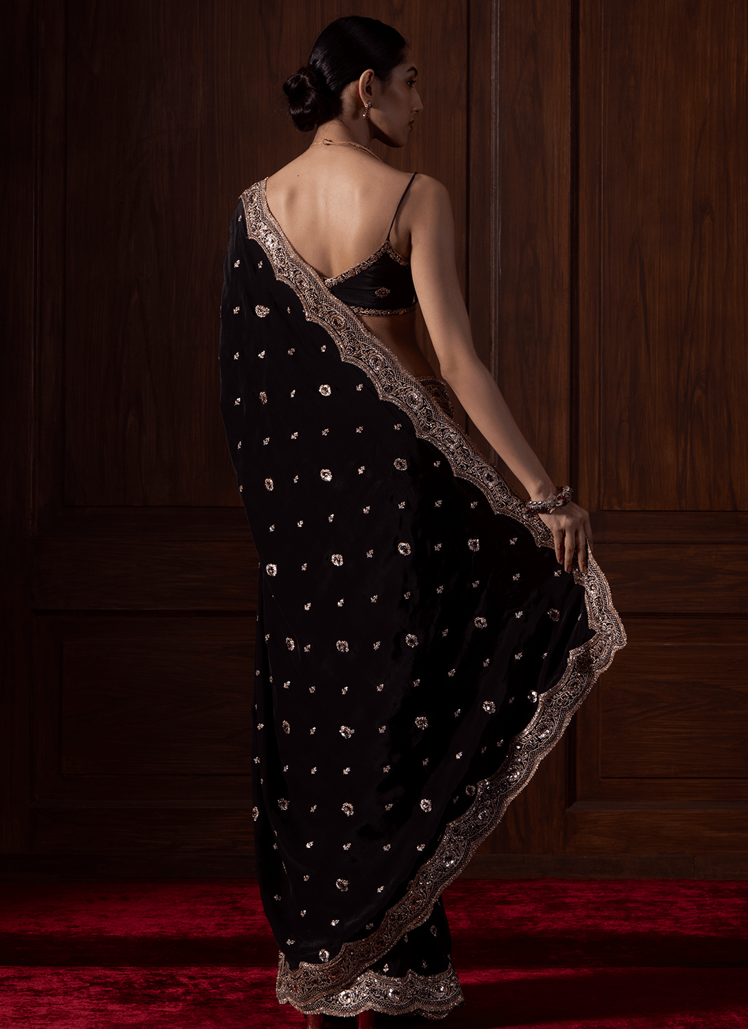 Black Embroidered Crepe Saree - Lashkaraa