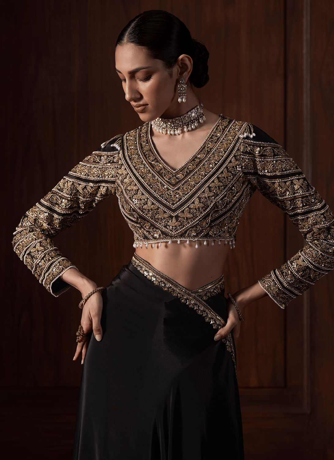 Black Embroidered Silk Saree - Lashkaraa