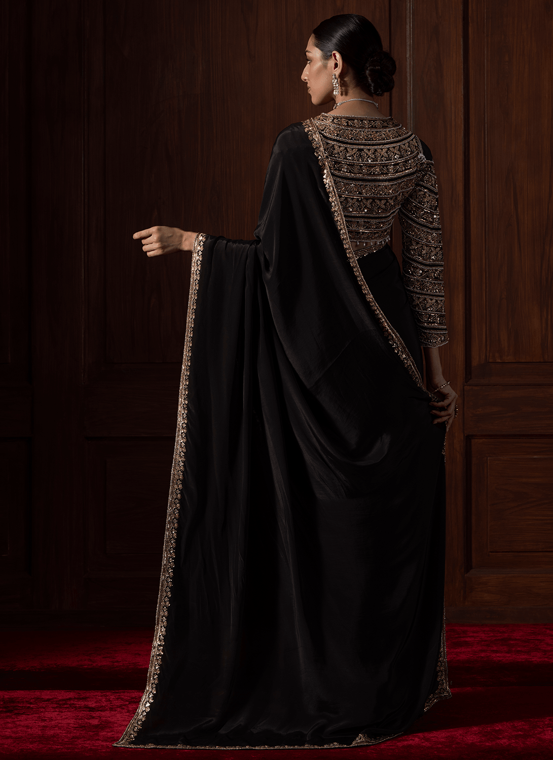 Black Embroidered Silk Saree - Lashkaraa