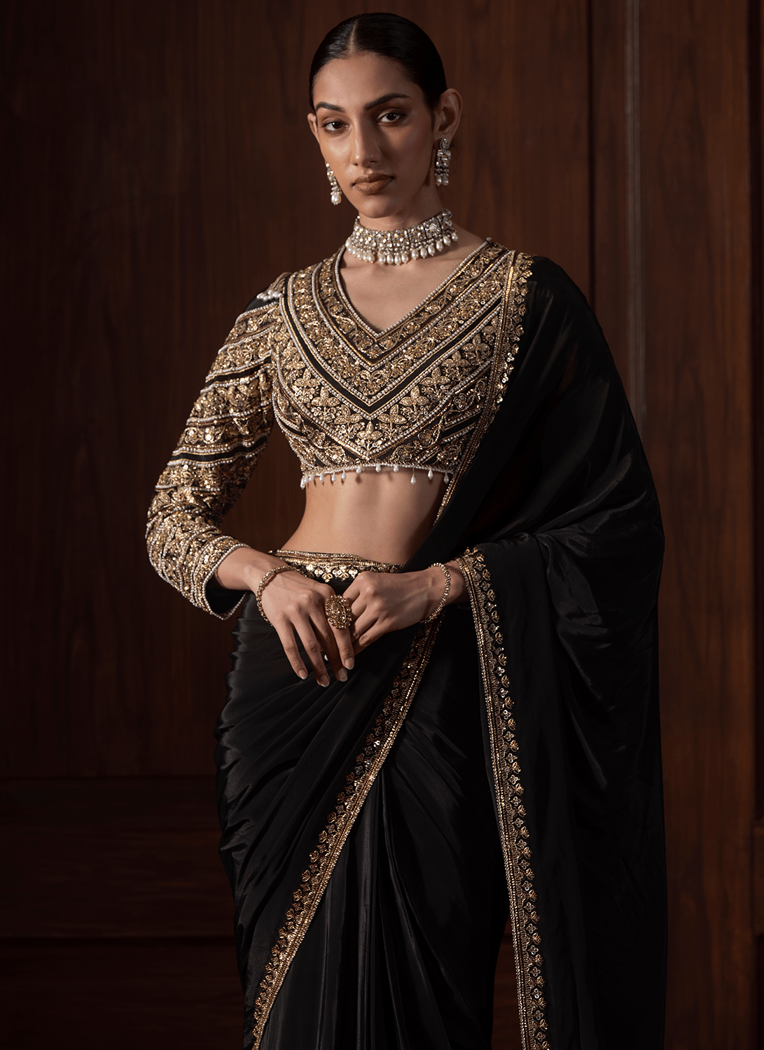 Black Embroidered Silk Saree - Lashkaraa