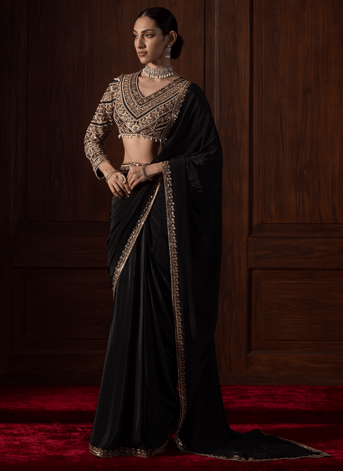 Black Embroidered Silk Saree - Lashkaraa