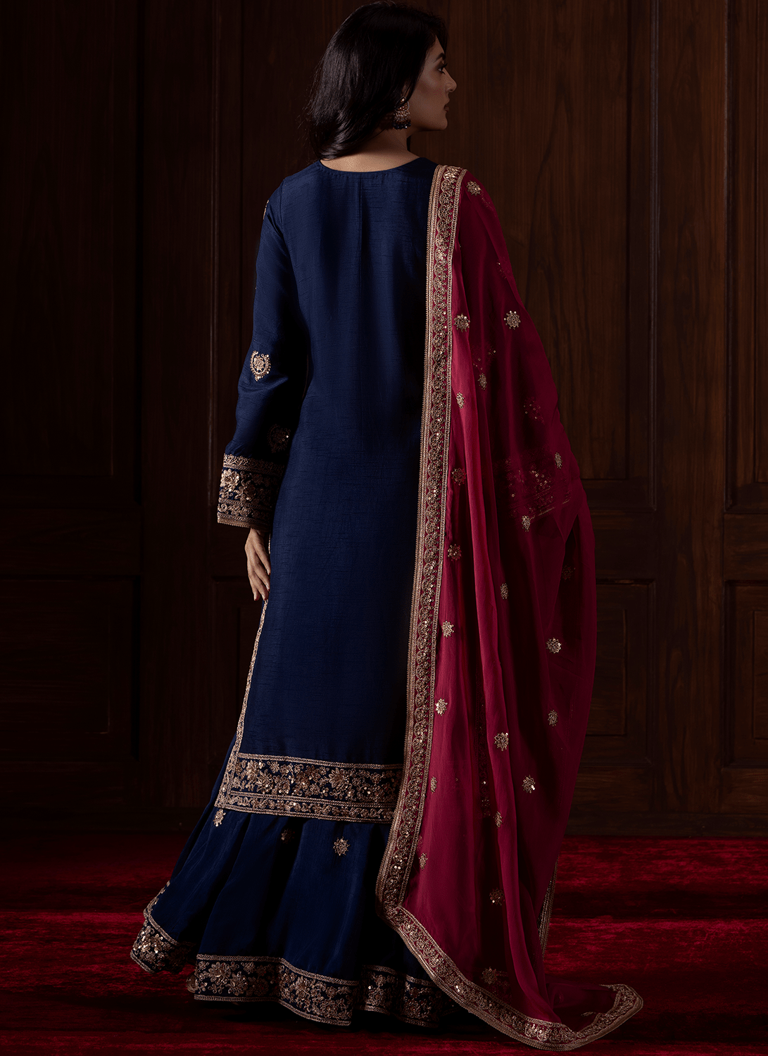 Blue and Magenta Embroidered Silk Sharara - Lashkaraa