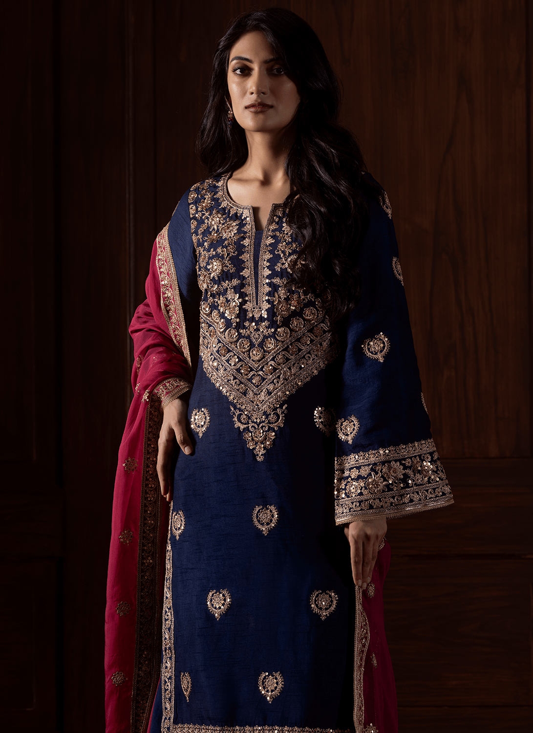 Blue and Magenta Embroidered Silk Sharara - Lashkaraa