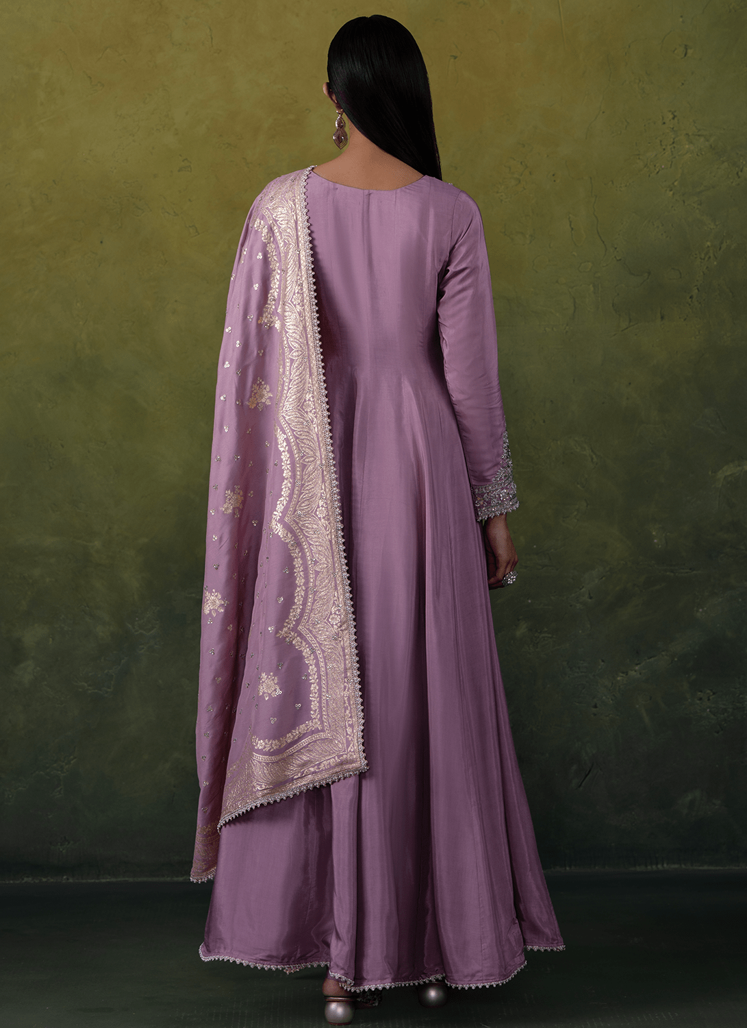 Dusty Lilac Embroidered Viscose Silk Anarkali - Lashkaraa
