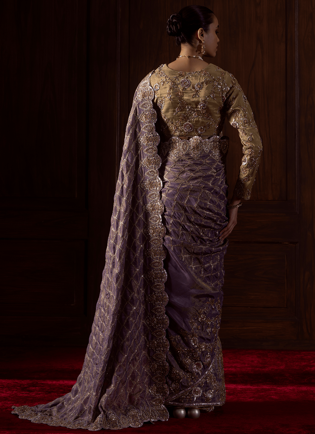 Dusty Purple Embroidered Tissue Organza Saree - Lashkaraa