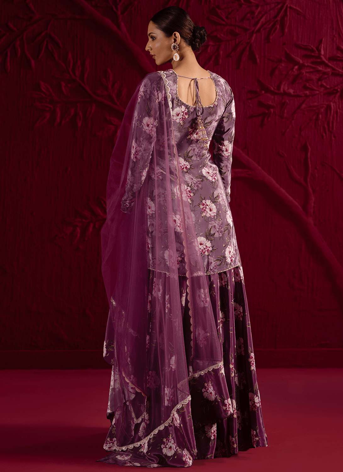 Dusty Purple Floral Embroidered Sharara Suit - Lashkaraa