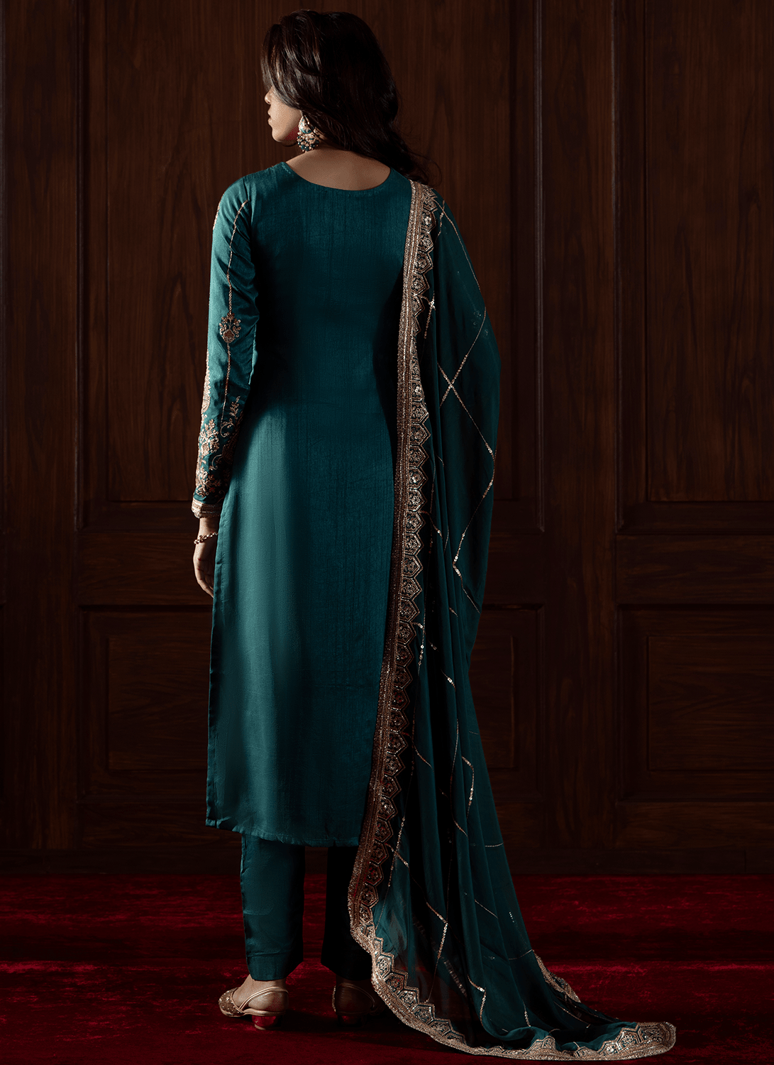 Emerald Green Embroidered Silk Straight Suit - Lashkaraa