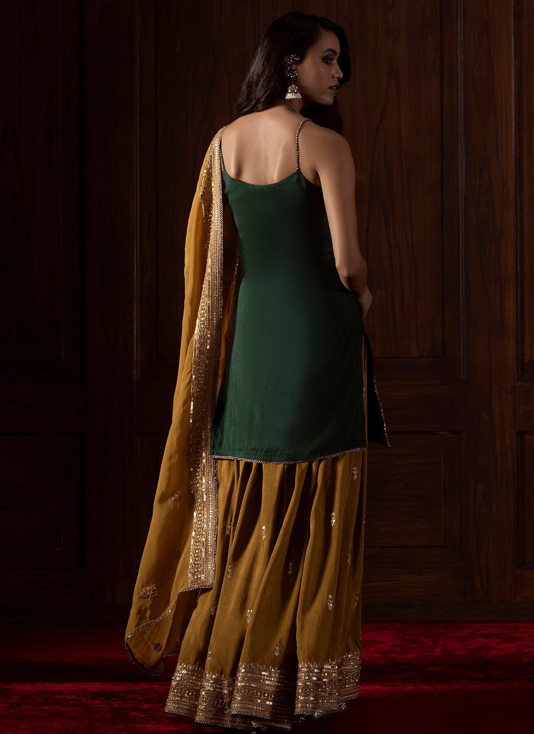Green and Mustard Embroidered Silk Sharara - Lashkaraa
