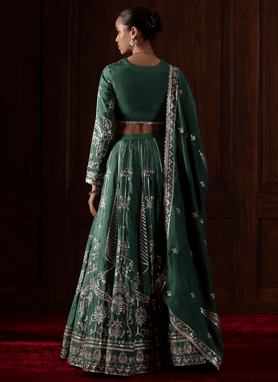 Green Embroidered Silk Lehenga - Lashkaraa