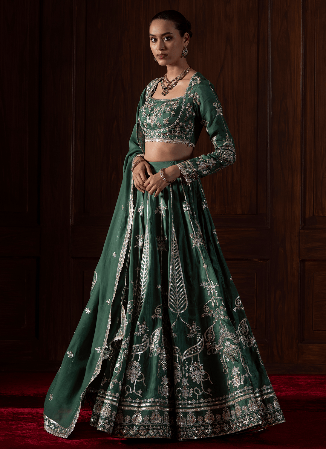 Green Embroidered Silk Lehenga - Lashkaraa