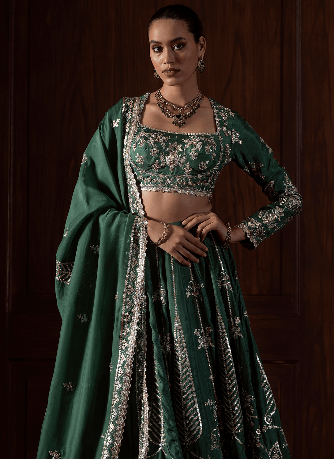 Green Embroidered Silk Lehenga - Lashkaraa