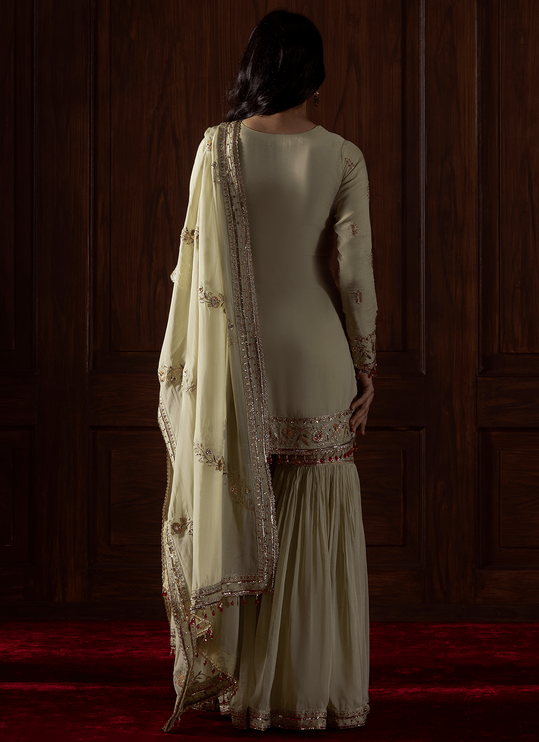 Green Embroidered Viscose Organza Gharara - Lashkaraa