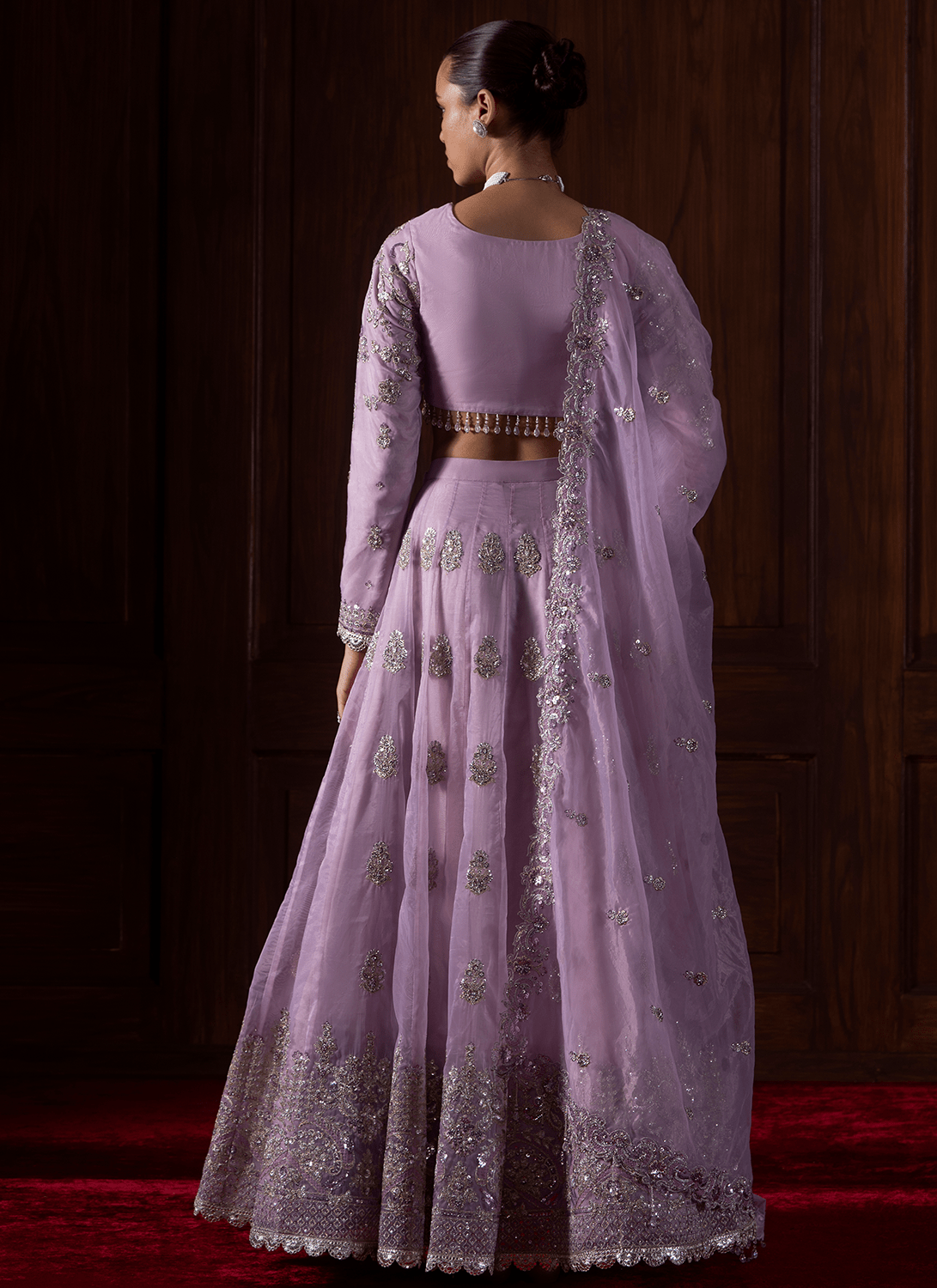 Lavender Embroidered Organza Lehenga - Lashkaraa
