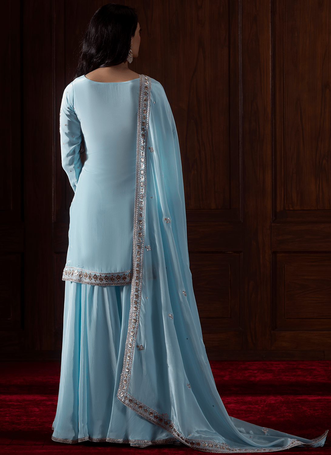 Light Blue Embroidered Crepe Sharara - Lashkaraa