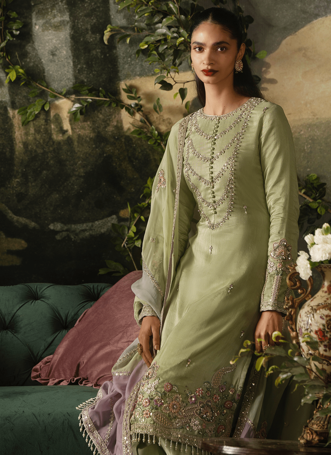 Light Green Embroidered Viscose Silk Salwar Suit - Lashkaraa