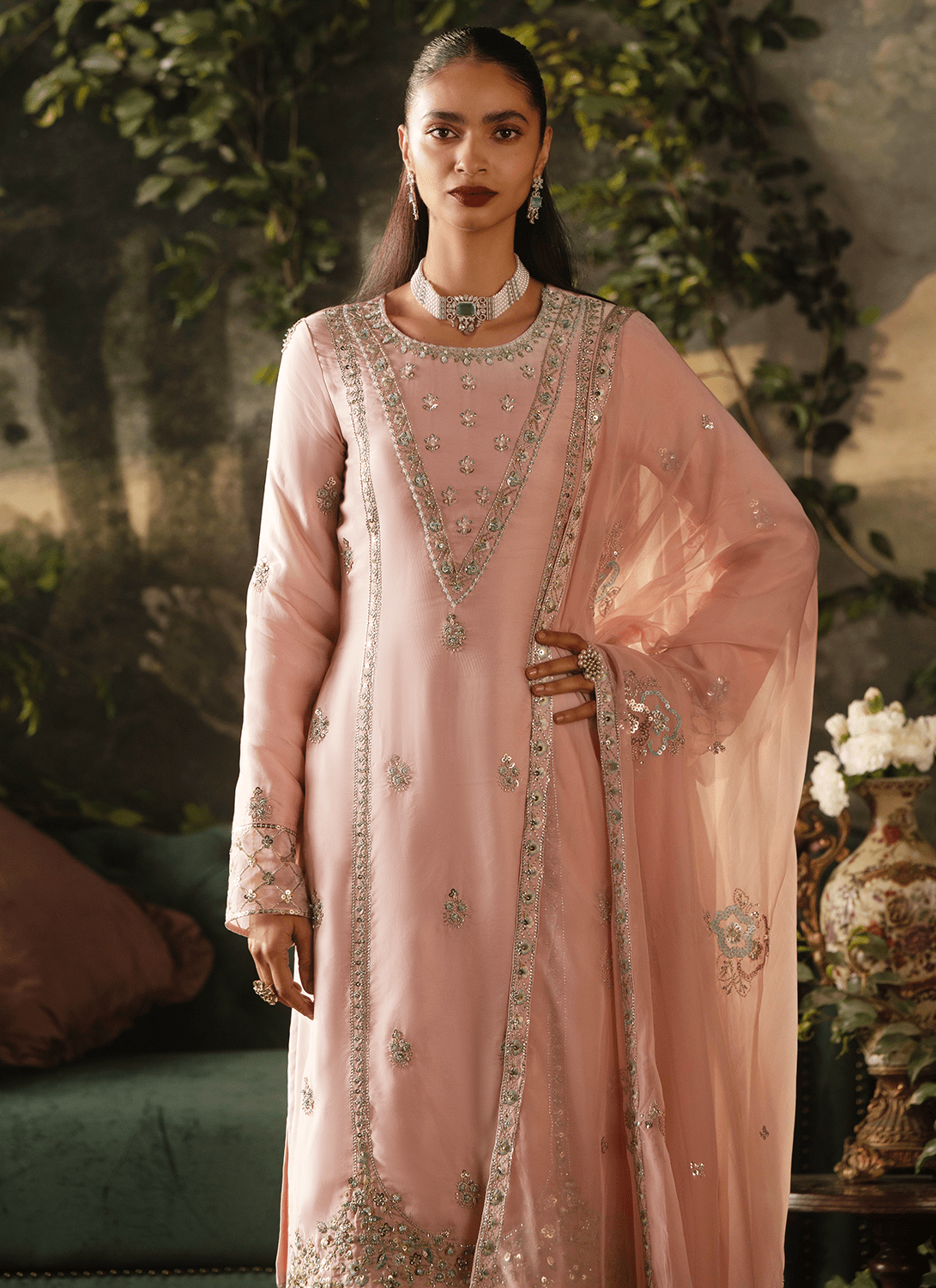 Light Pink Embroidered Crepe Palazzo Suit - Lashkaraa