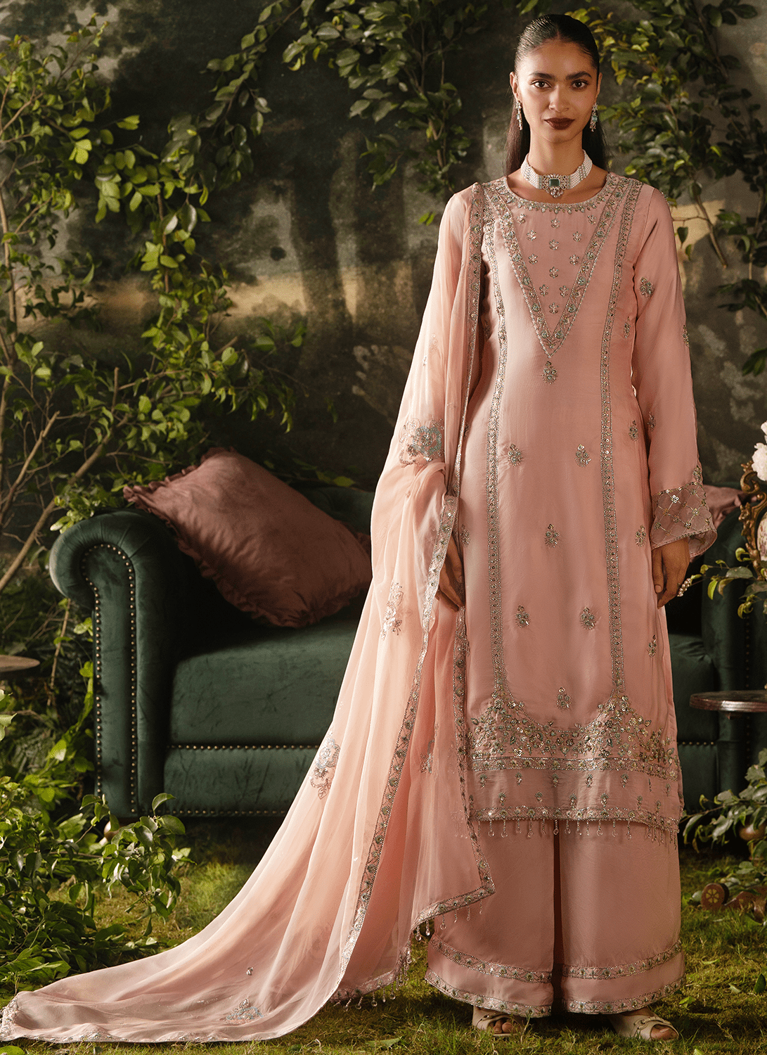 Light Pink Embroidered Crepe Palazzo Suit - Lashkaraa