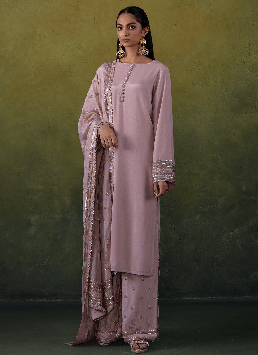 Light Pink Embroidered Viscose Silk Palazzo Suit - Lashkaraa